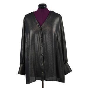 Lane Bryant Women's Blouse sz 22 Gold Copper V Neck  Long Puff Sleeves Top